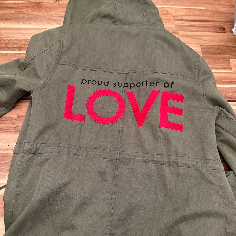 Green Jacket with Red Love Graphic